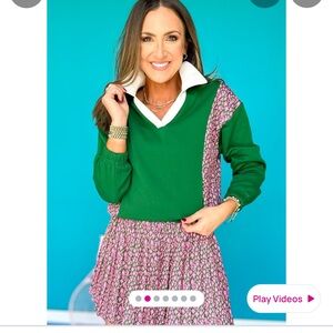 Green Sweatshirt and Skort with Pink Patterned Inset